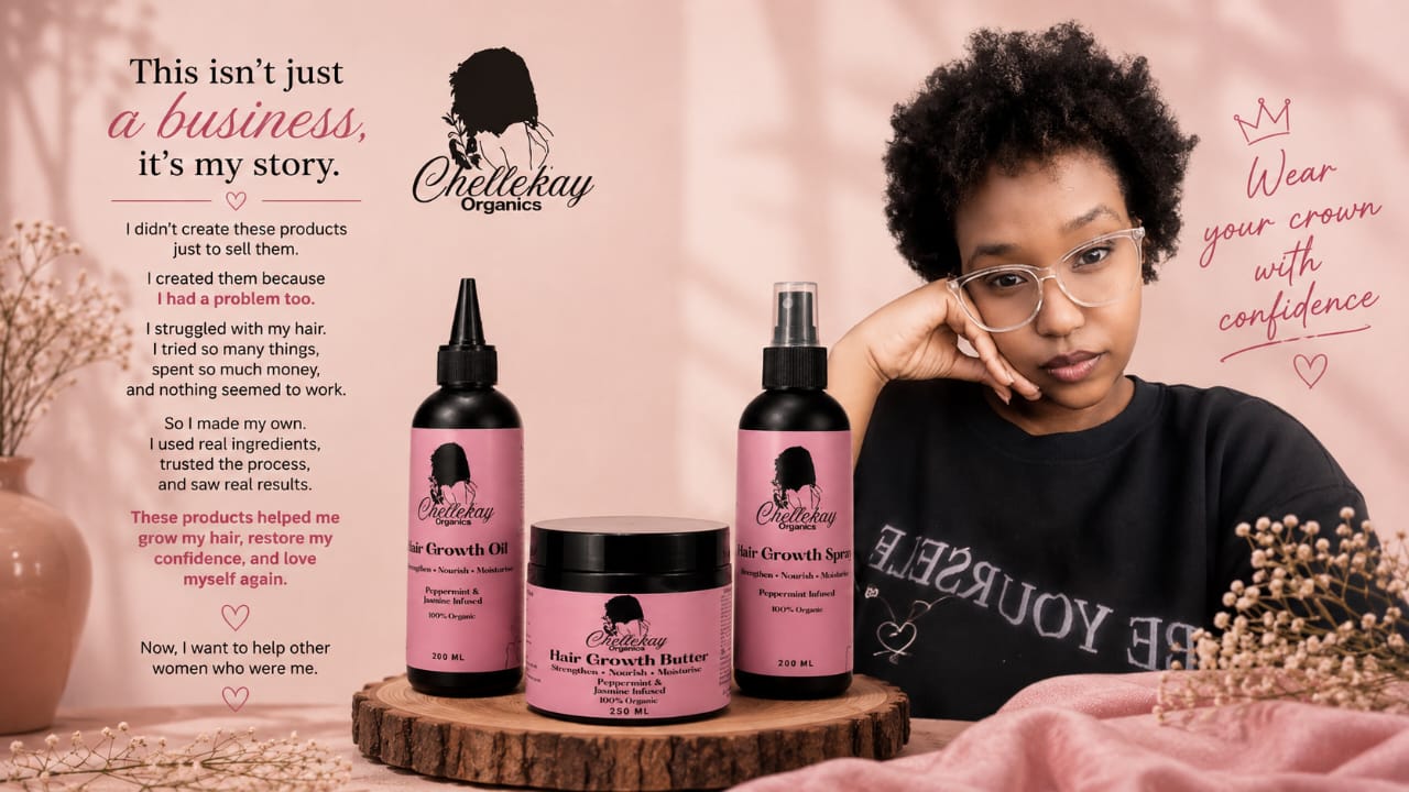 The founder of Crowned Lioness Store with the Hair Growth Combo
